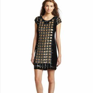 Yoana Baraschi Grid Sequined Dress, Black/Gold